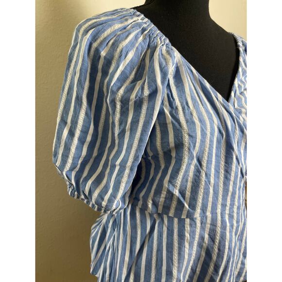 Old Navy Women's Striped Wrap Baby Doll Top Blue M Cottage Pastoral Feminine - Picture 12 of 15